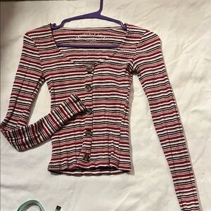 Striped Red and White Button-Down Shirt